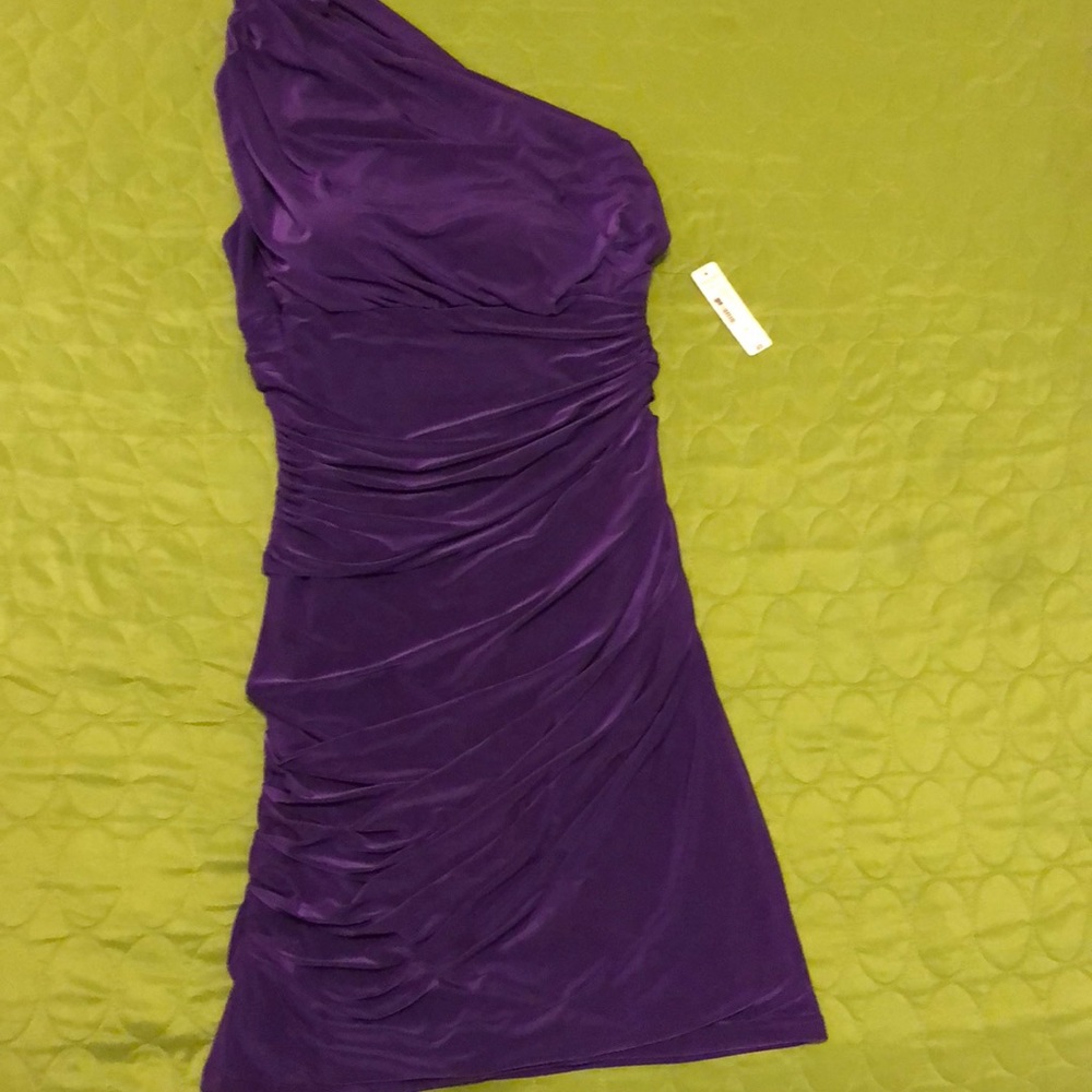 Royal purple one shoulder party dress